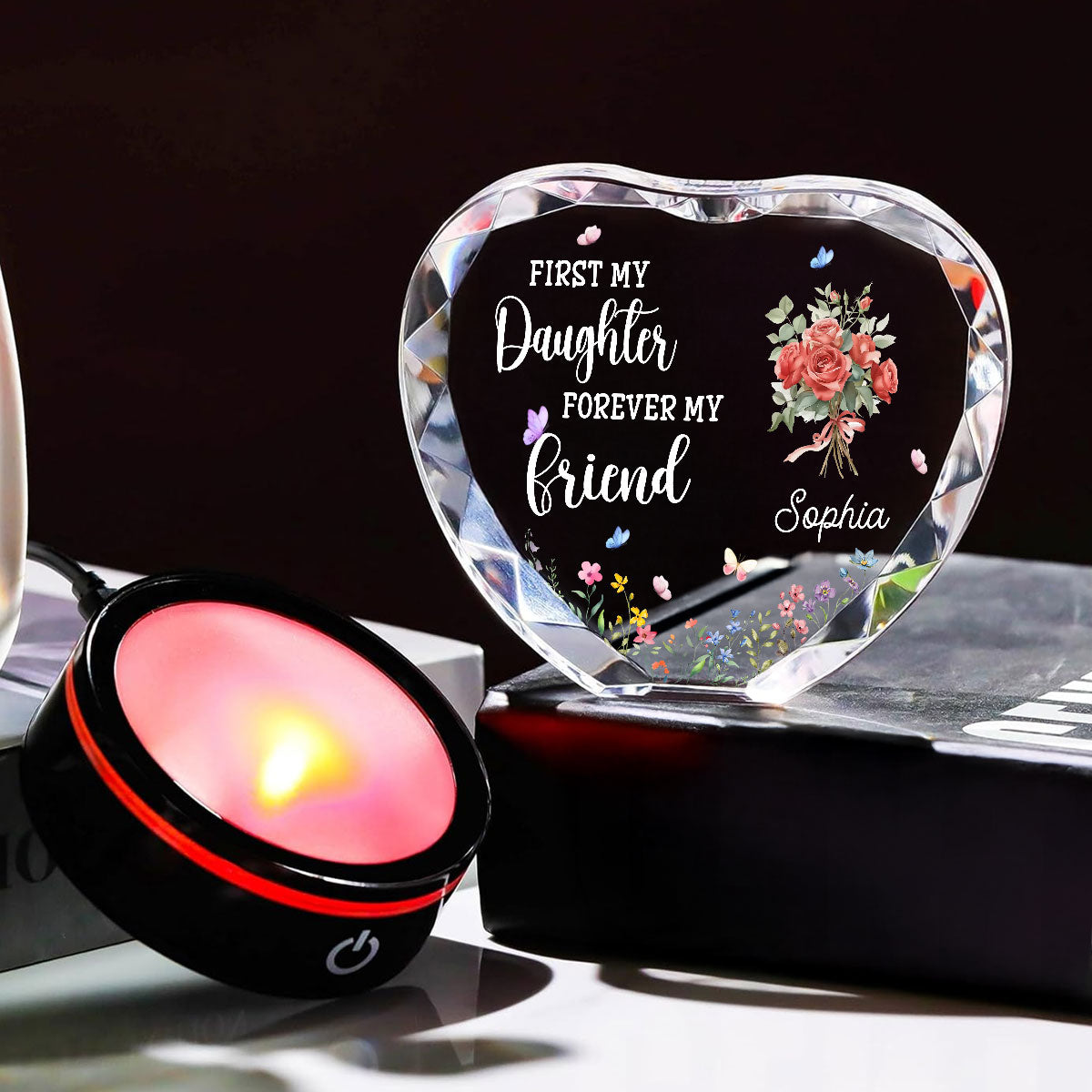 First My Daughter Forever My Friend - Personalized Custom Crystal Led Light