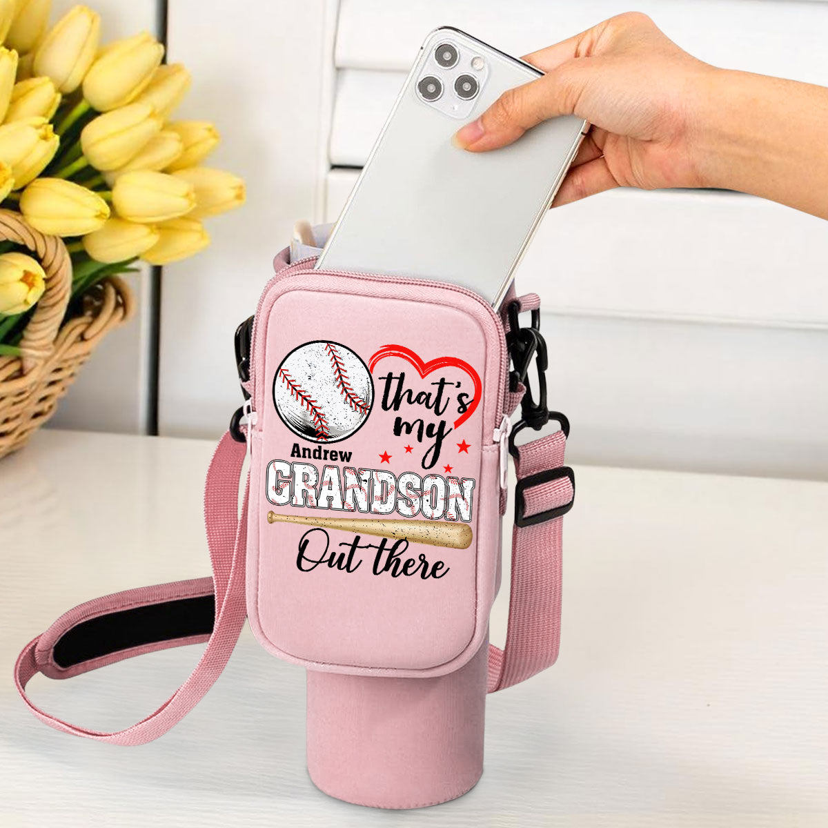 Look At My Grandson Out There - Personalized Custom Water Bottle Carrier Bag