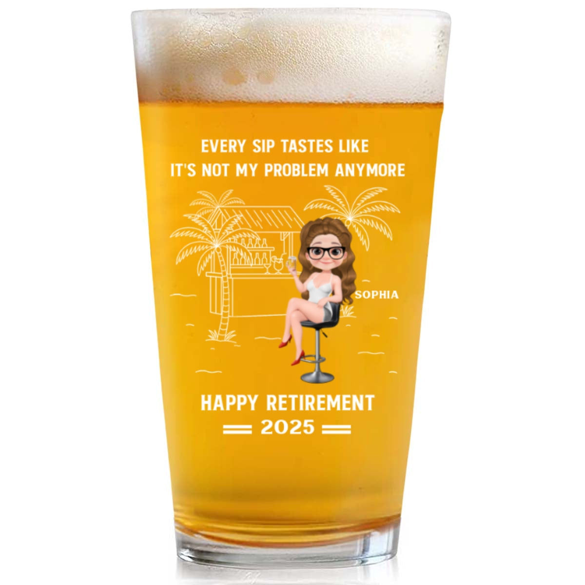 Happily Retired - Personalized Custom Beer Glass