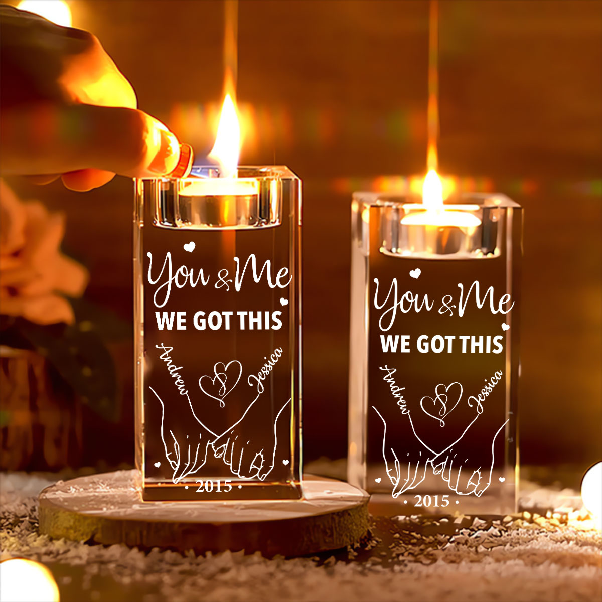 You And Me - Personalized Custom Crystal Candle Holder