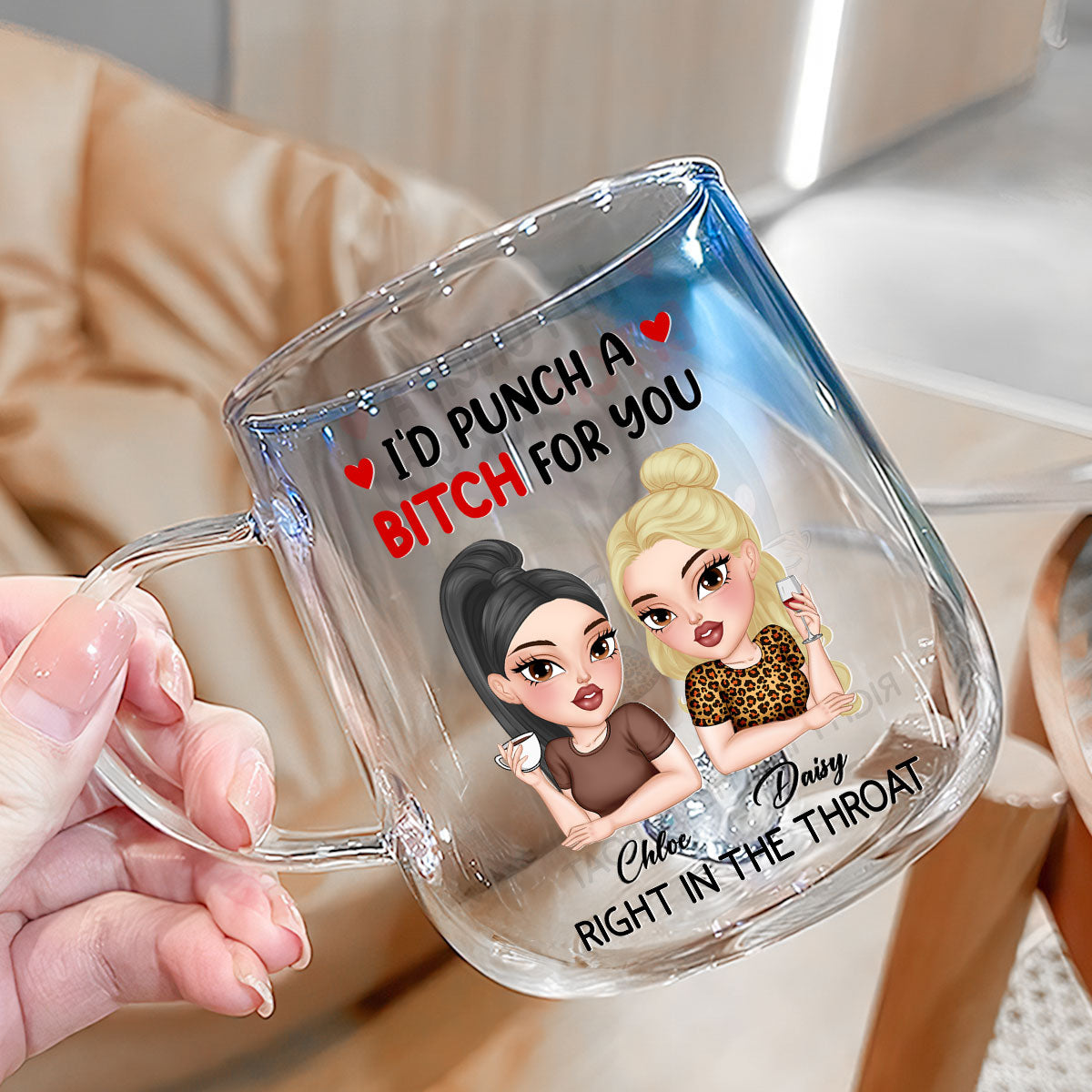 Punch A Bitch For You My Friend - Personalized Custom Blue Gradient Glass Mug