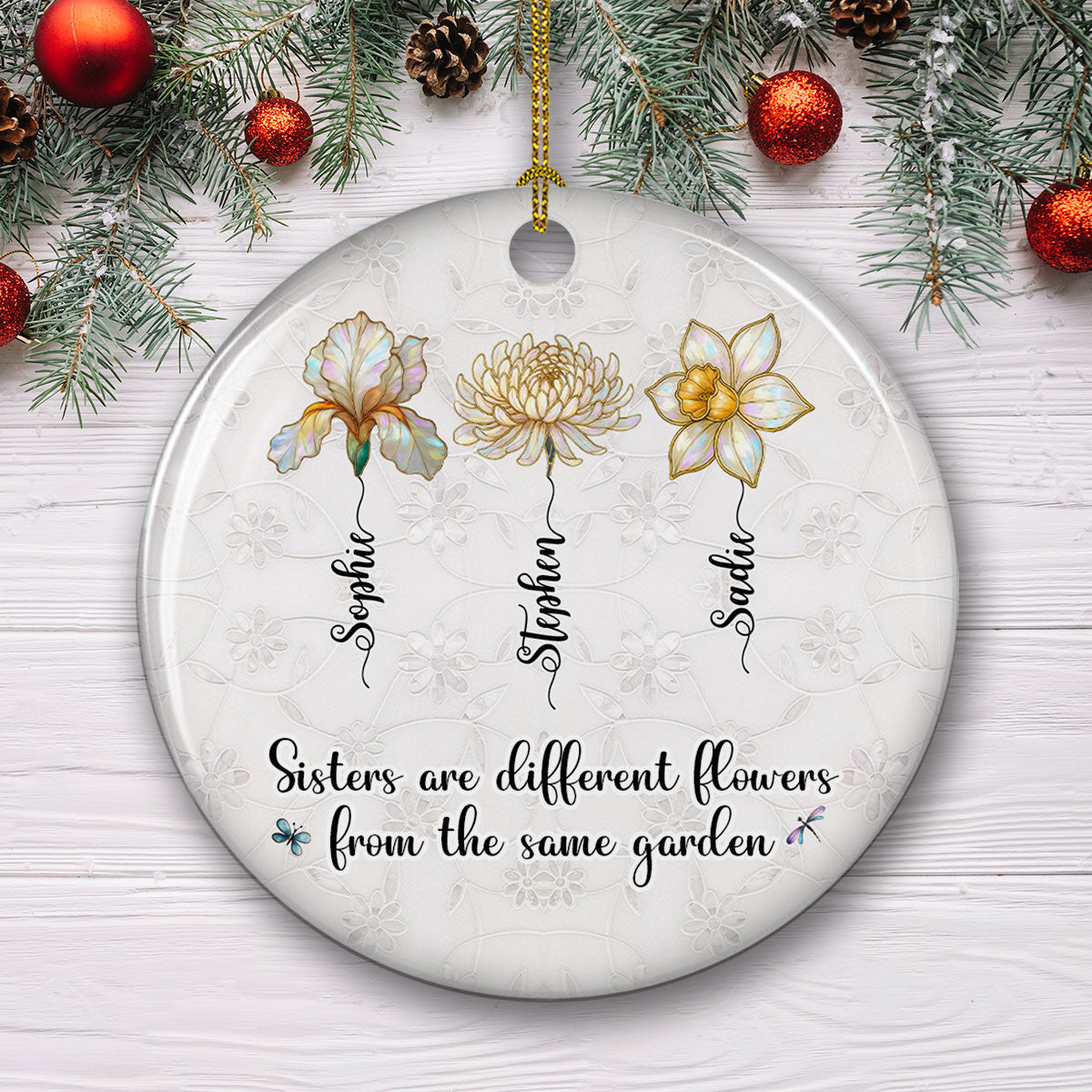Sisters Are Flowers Mother Of Pearl - Personalized Custom Ceramic Ornament