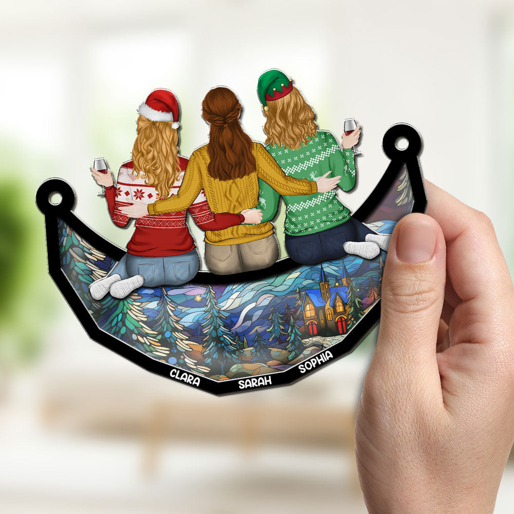 Besties Friends Sitting On The Moon - Personalized Custom Suncatcher