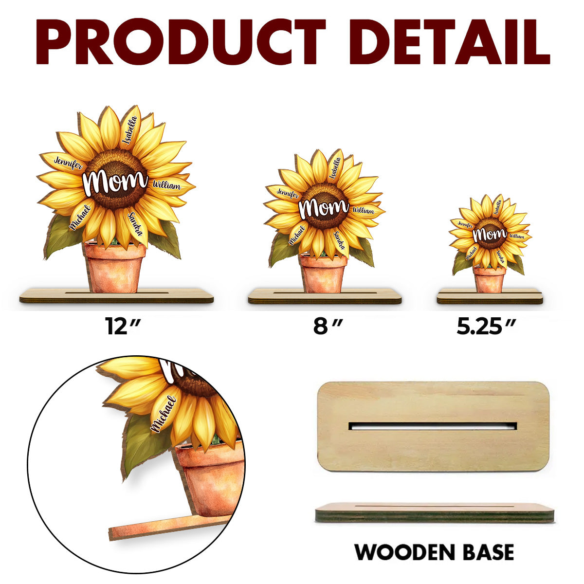 Grandma Sunflower - Personalized Custom 2-Layer Wood Plaque With Flat Base