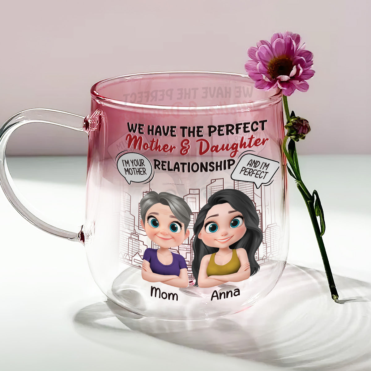 You Are My Mom And I Am Perfect - Personalized Custom Pink Gradient Glass Mug