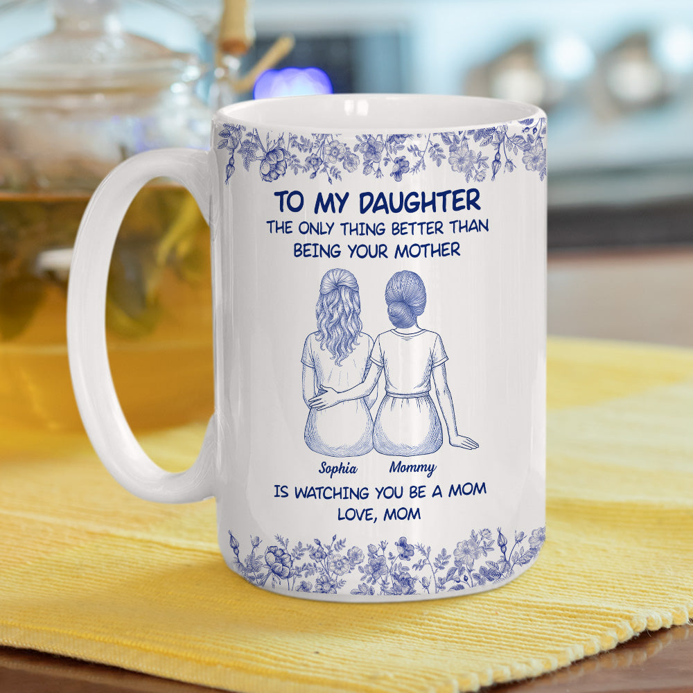 To My Daughter Cartoonize Blue Toile - Personalized Custom Coffee Mug