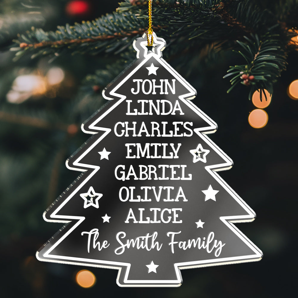 Christmas Tree Family Names - Personalized Custom Mirrored Acrylic Ornament