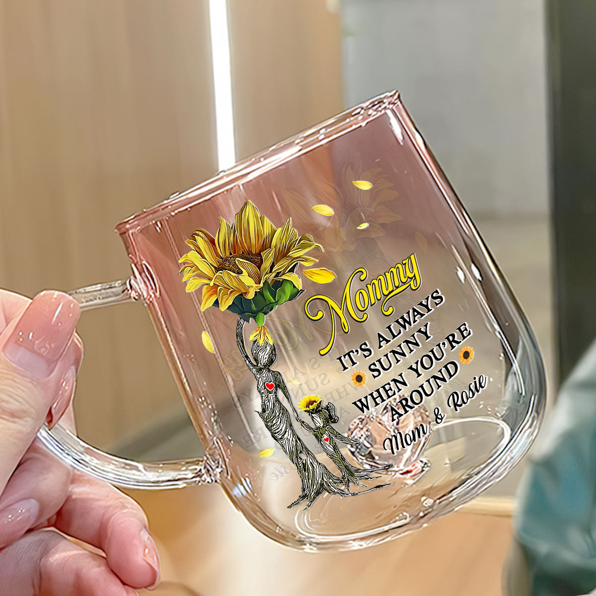 Sunflower Love - Personalized Custom Pink Gradient Glass Mug