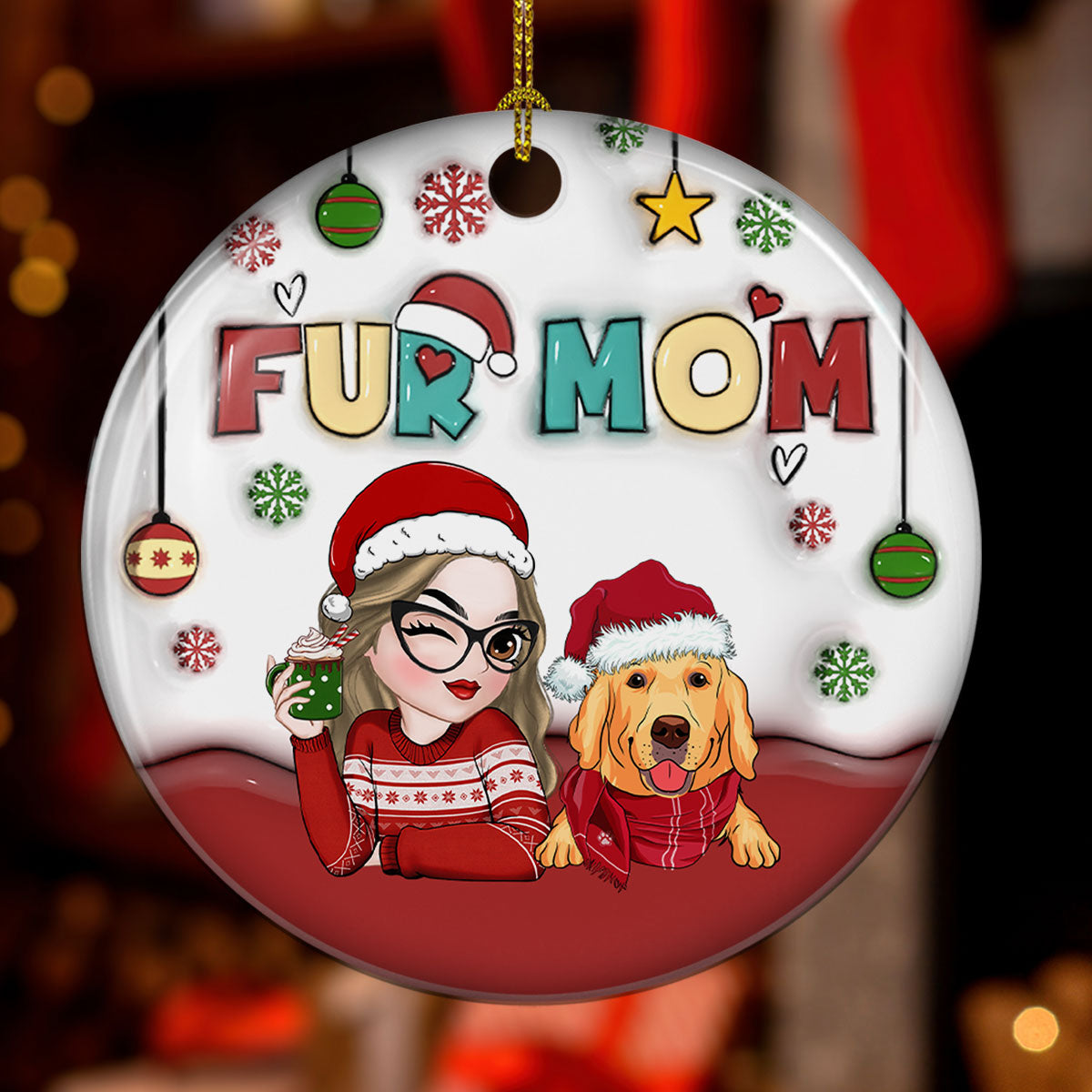 Mom Of Pets- Personalized Custom 3D Inflated Effect Ceramic Ornament