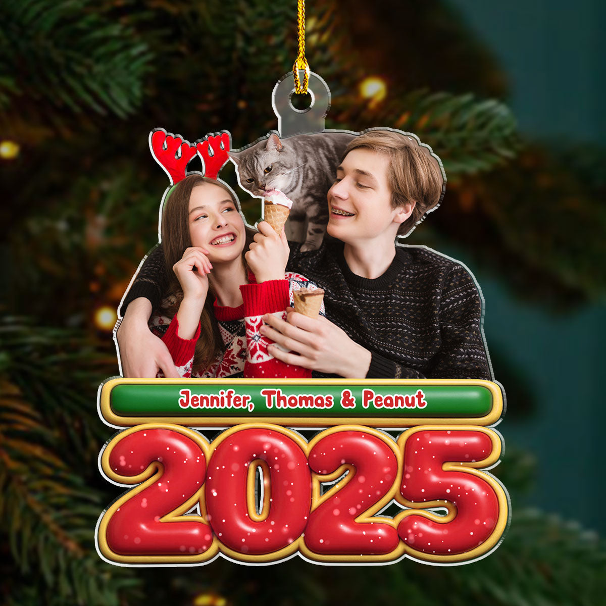 My Kids Is Here Cat Photo Version - Personalized Custom Acrylic Ornament