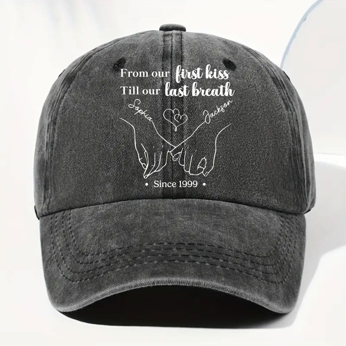 From Our First Kiss Till The Last - Personalized Custom Vintage Washed Denim Cap