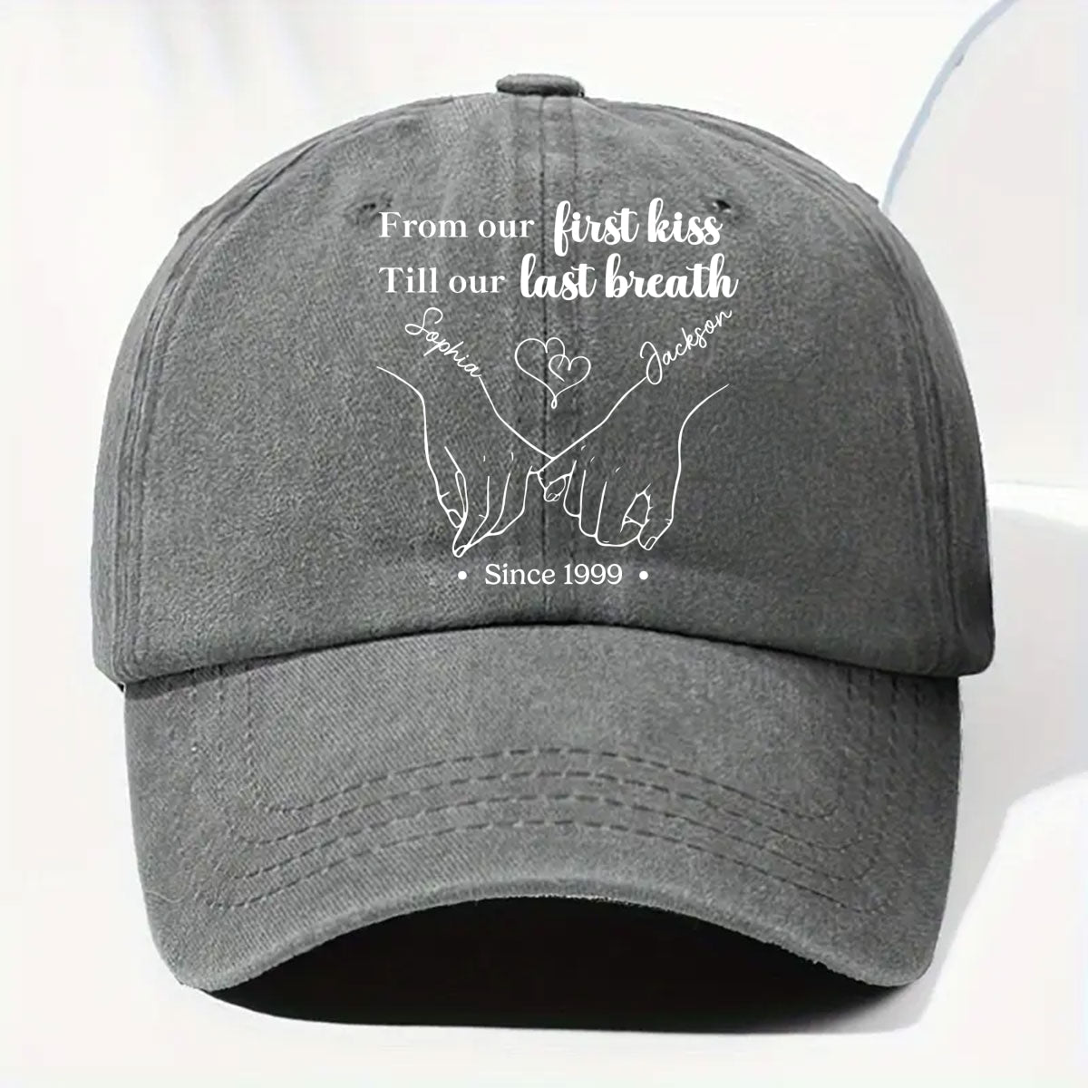 From Our First Kiss Till The Last - Personalized Custom Vintage Washed Denim Cap