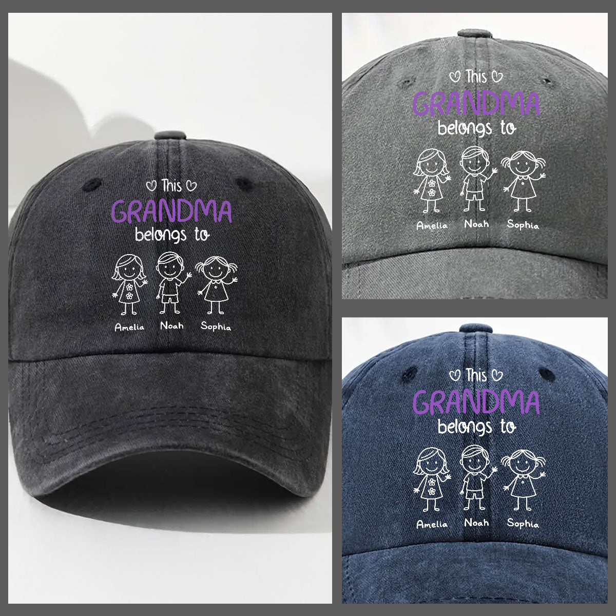 This Grandma Belongs To Us - Personalized Custom Vintage Washed Denim Cap