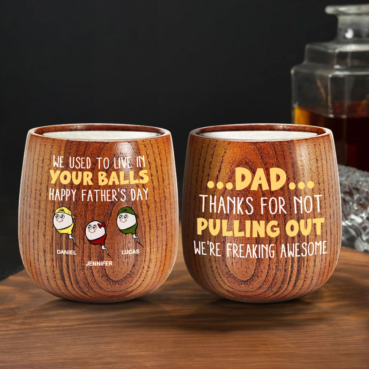 Dad Thanks For Not Pulling Out - Personalized Custom Wooden Whiskey Glass