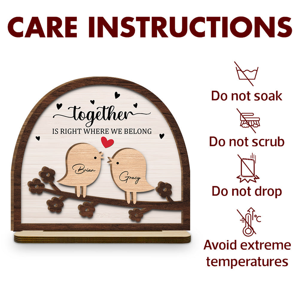 Together Is Right Where We Belong - Personalized Custom 2-Layer Wood Plaque With Flat Base