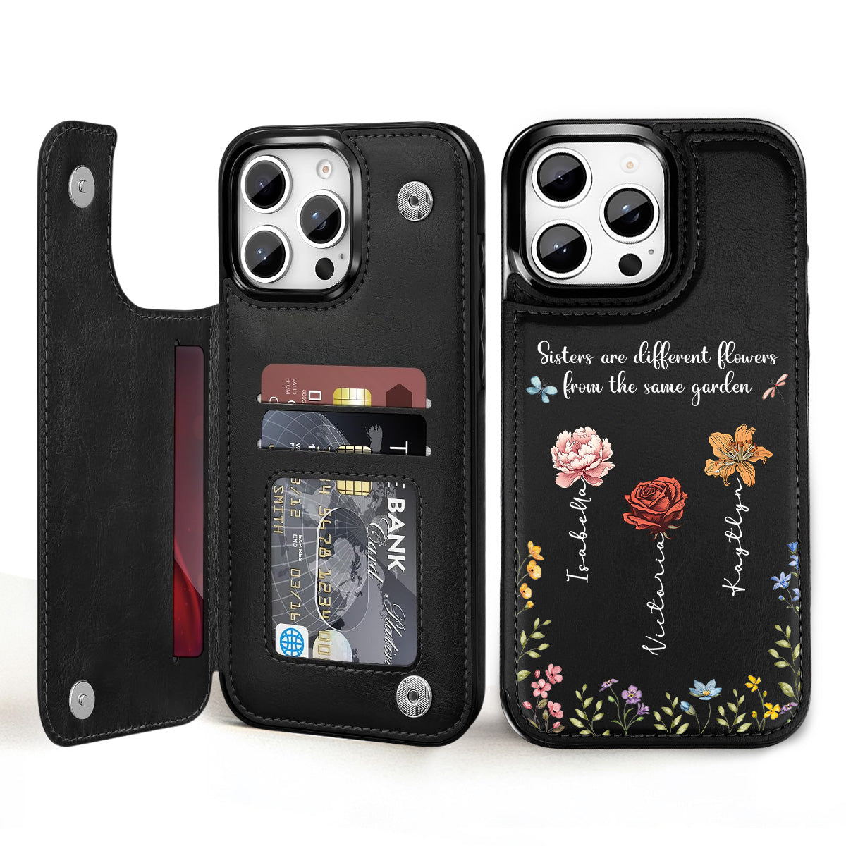 Sisters Are Different Flowers - Personalized Custom Leather Phone Case