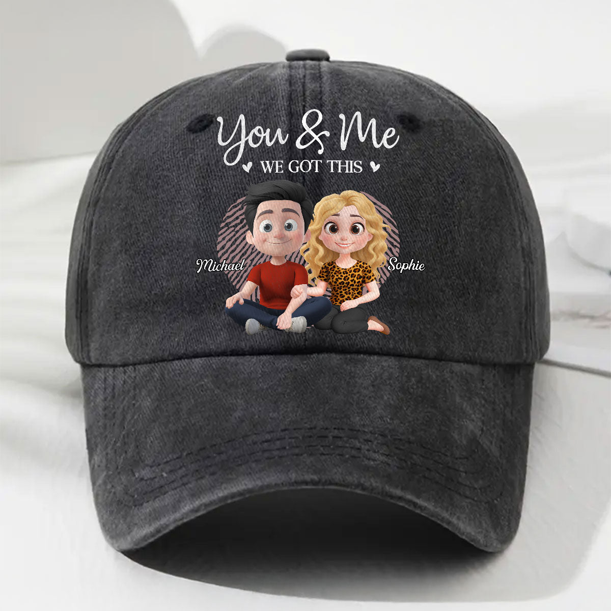 You And Me We Are Together - Personalized Custom Vintage Washed Denim Cap