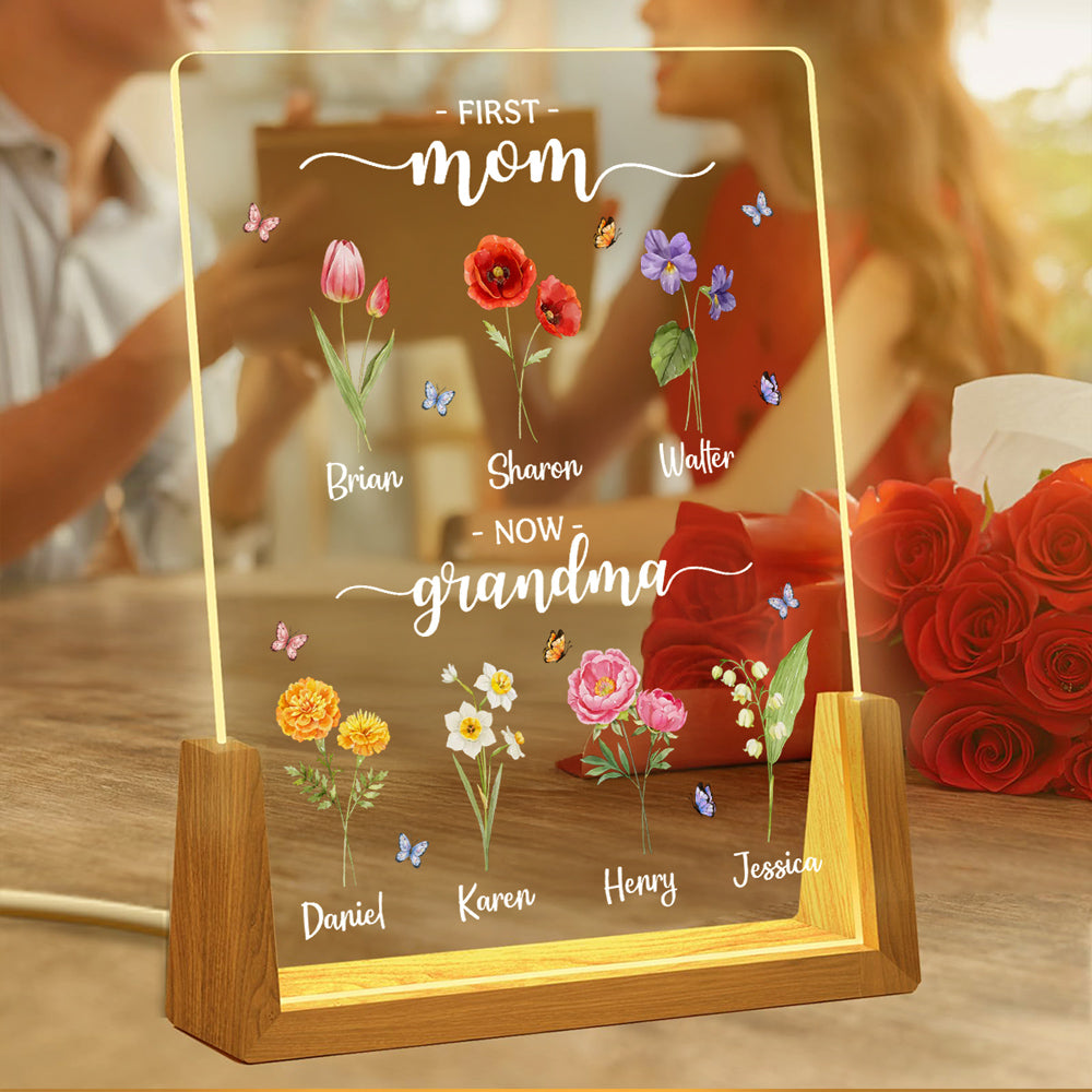 First Mom Now Grandma - Personalized Custom Plaque With Walnut Base