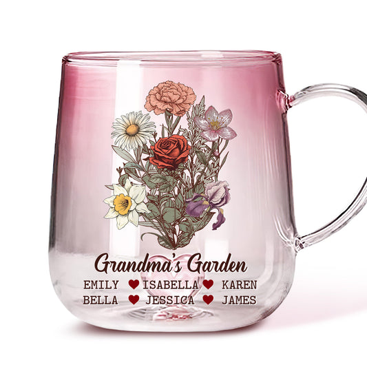 The Garden Of Grandma - Personalized Custom Pink Gradient Glass Mug