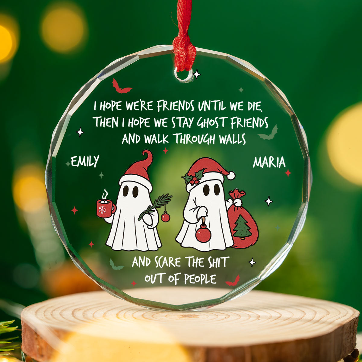 Ghost Friends Forever Stay Together - Personalized Custom Glass Ornament