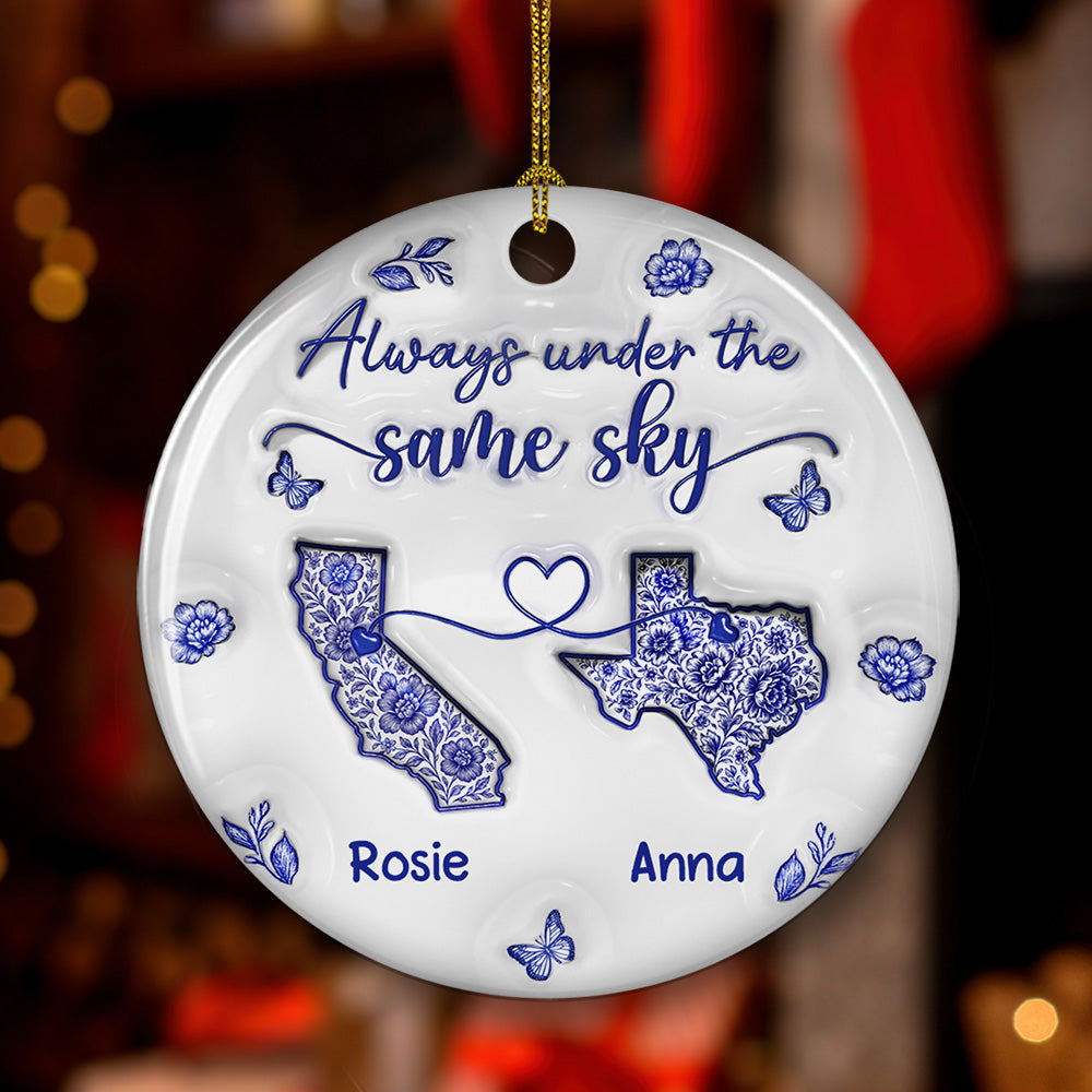 Long Distance Friendship Toile De Jouy - Personalized Custom 3D Inflated Effect Ceramic Ornament