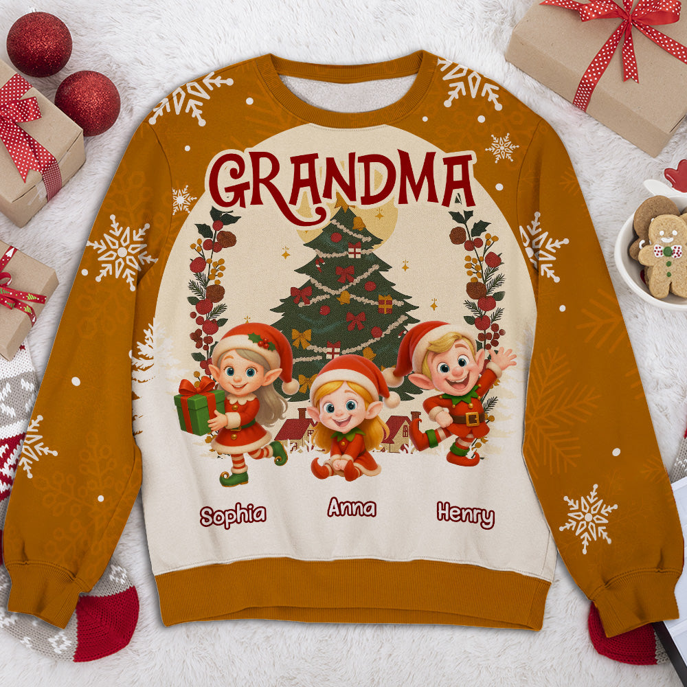 Grandkids Snowflake Red - Personalized Custom All-Over-Print Sweatshirt