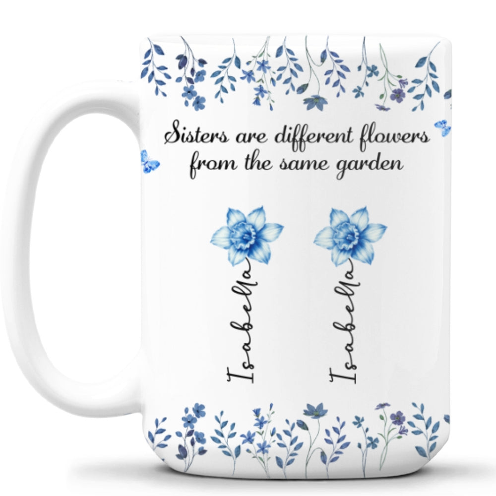 Sisters Are Different Flowers Toile De Jouy Style - Personalized Custom Coffee Mug