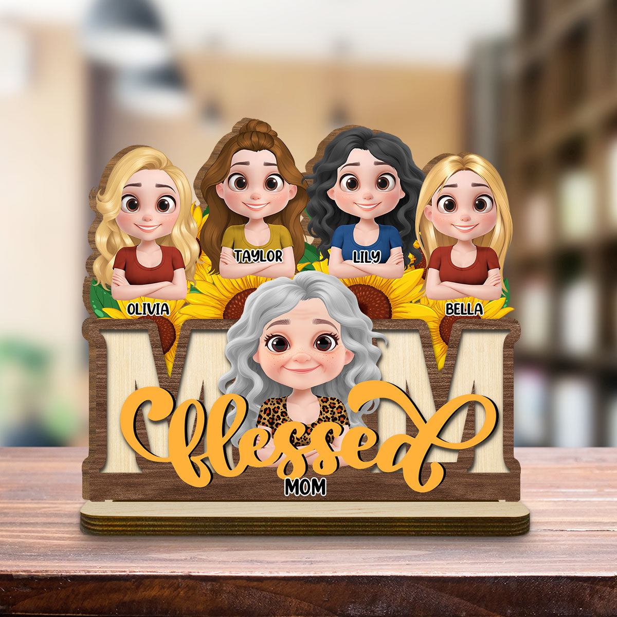 Blessed Mom - Personalized Custom 2-Layer Wood Plaque With Flat Base