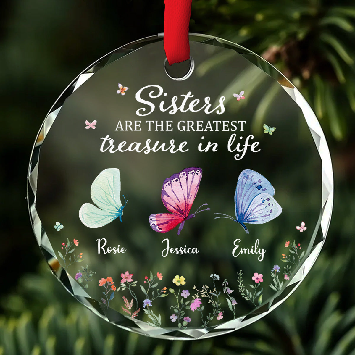 Sisters Make Life More Beautiful - Personalized Custom Glass Ornament