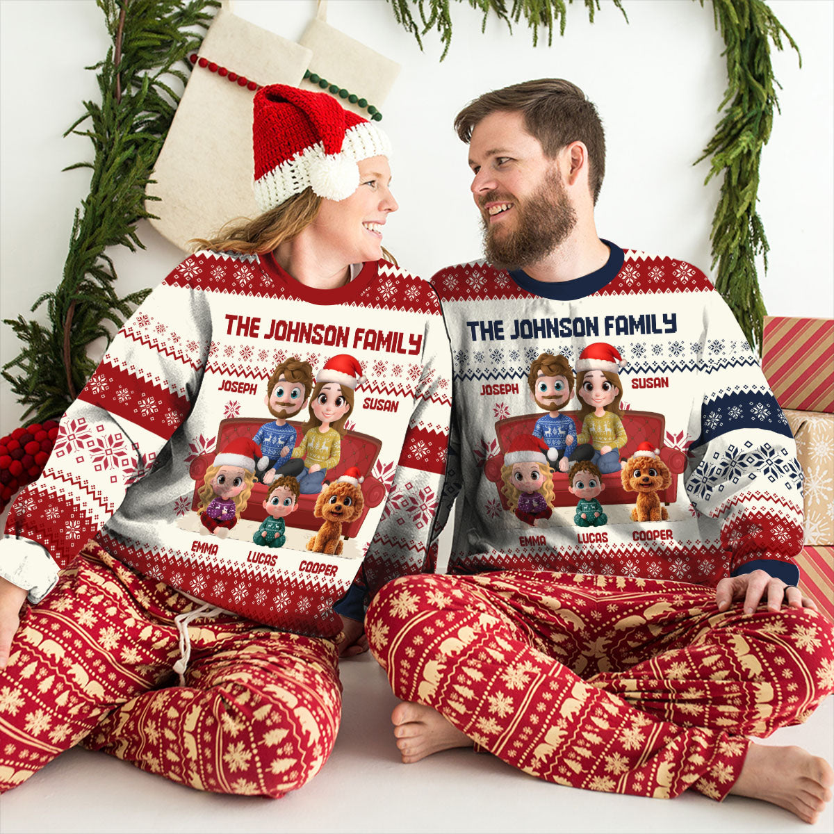 Couple Family With Pets And Kids Cartoon - Personalized Custom All-Over-Print Sweatshirt