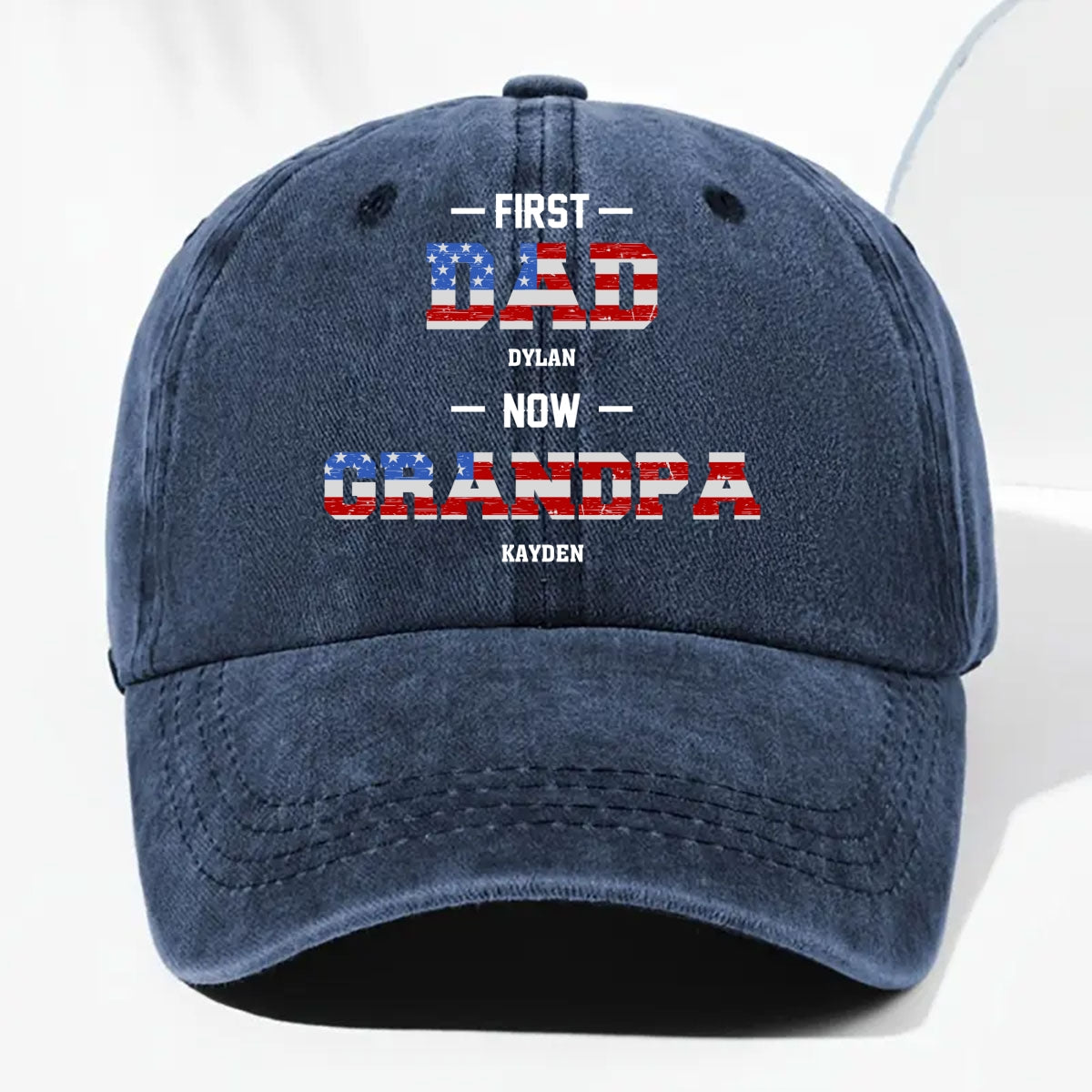 First Dad Now Papa - Personalized Custom Vintage Washed Denim Cap