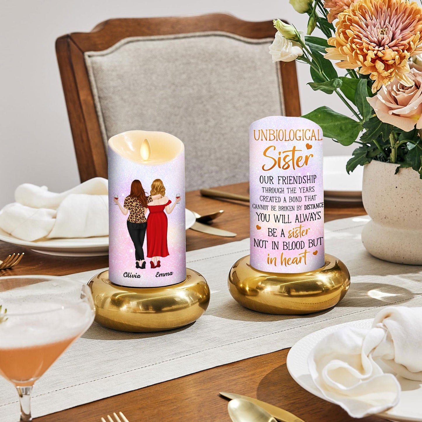 Unbiological Sisters - Personalized Custom LED Candle