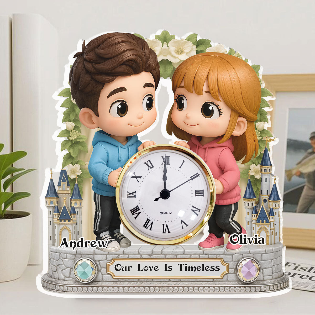 Cute Cartoon Couple - Personalized Custom Acrylic Desk Clock Plaque