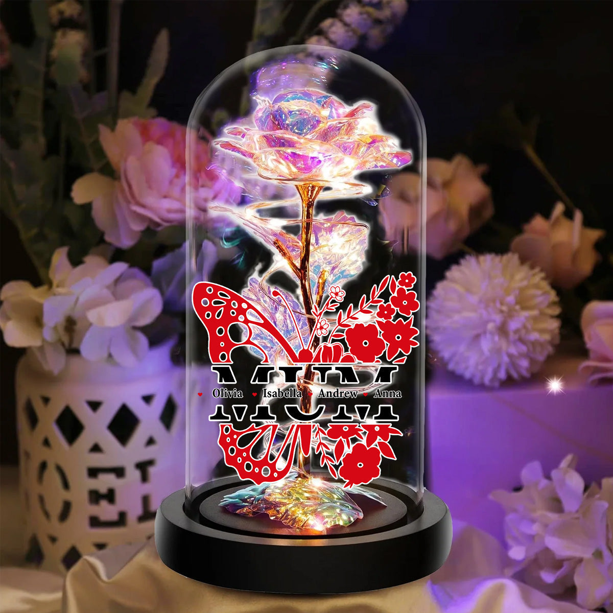 Best Mom - Personalized Custom Sparkly Rose