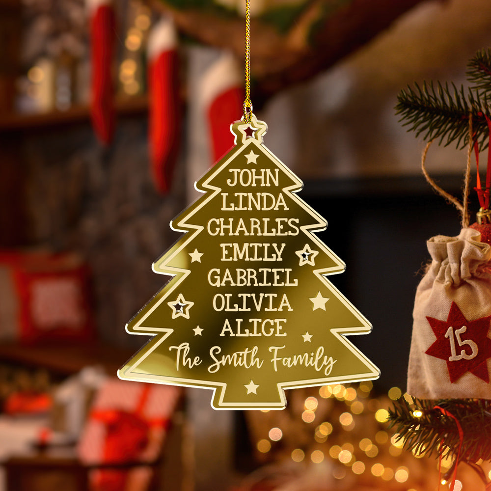 Christmas Tree Family Names - Personalized Custom Mirrored Acrylic Ornament