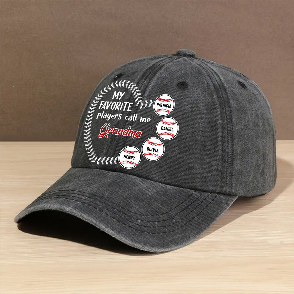 My Fav Players Call Me Grandma - Personalized Custom Vintage Washed Denim Cap