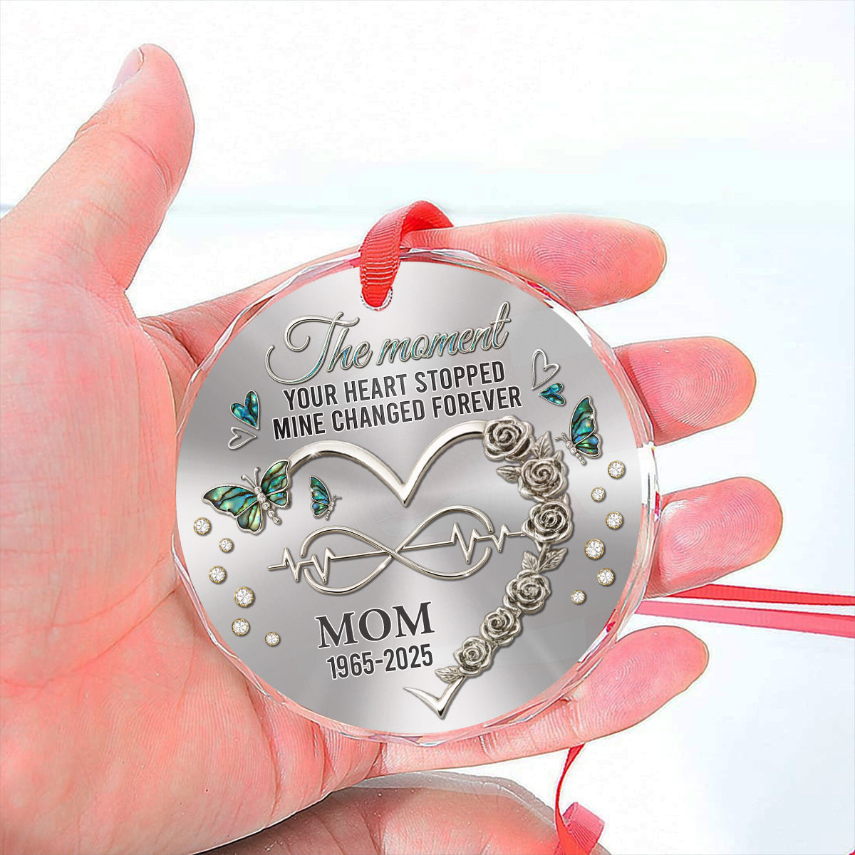 Your Heart Stopped Mine Changed Forever - Personalized Custom Glass Ornament