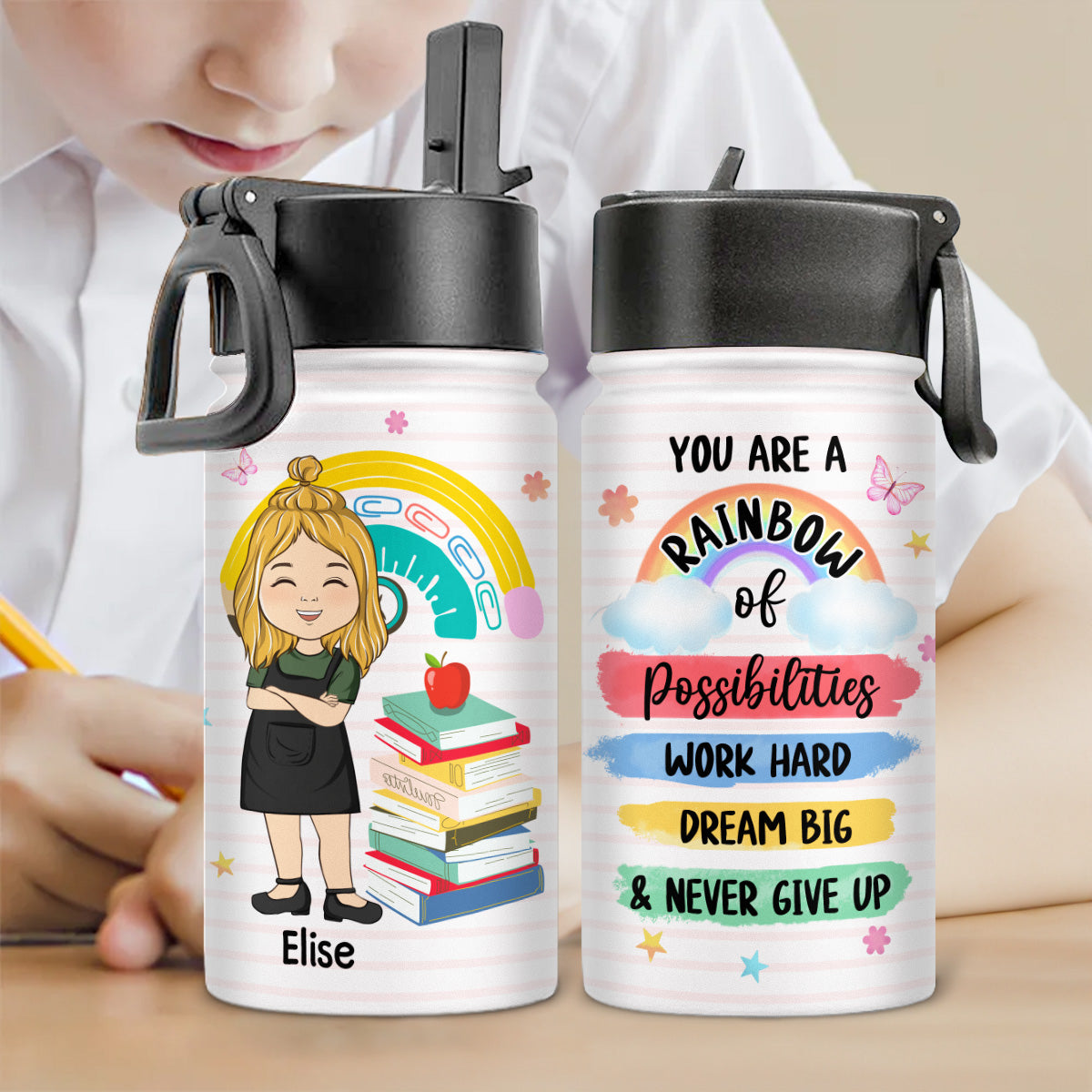You Are A Rainbow - Personalized Custom Kids Water Bottle