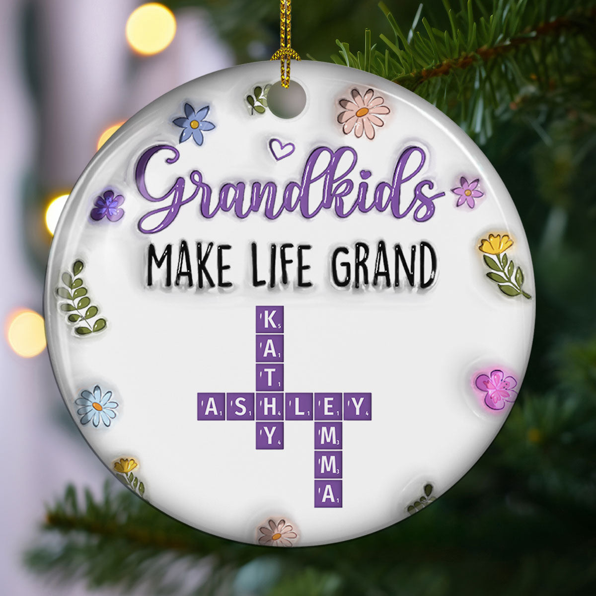 Grandkids Make Life Grand Crossword Puzzle - Personalized Custom 3D Inflated Effect Ceramic Ornament