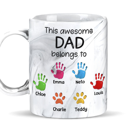 This Awesome Dad Grandpa Belongs To - Personalized Custom Grey Marble Mug