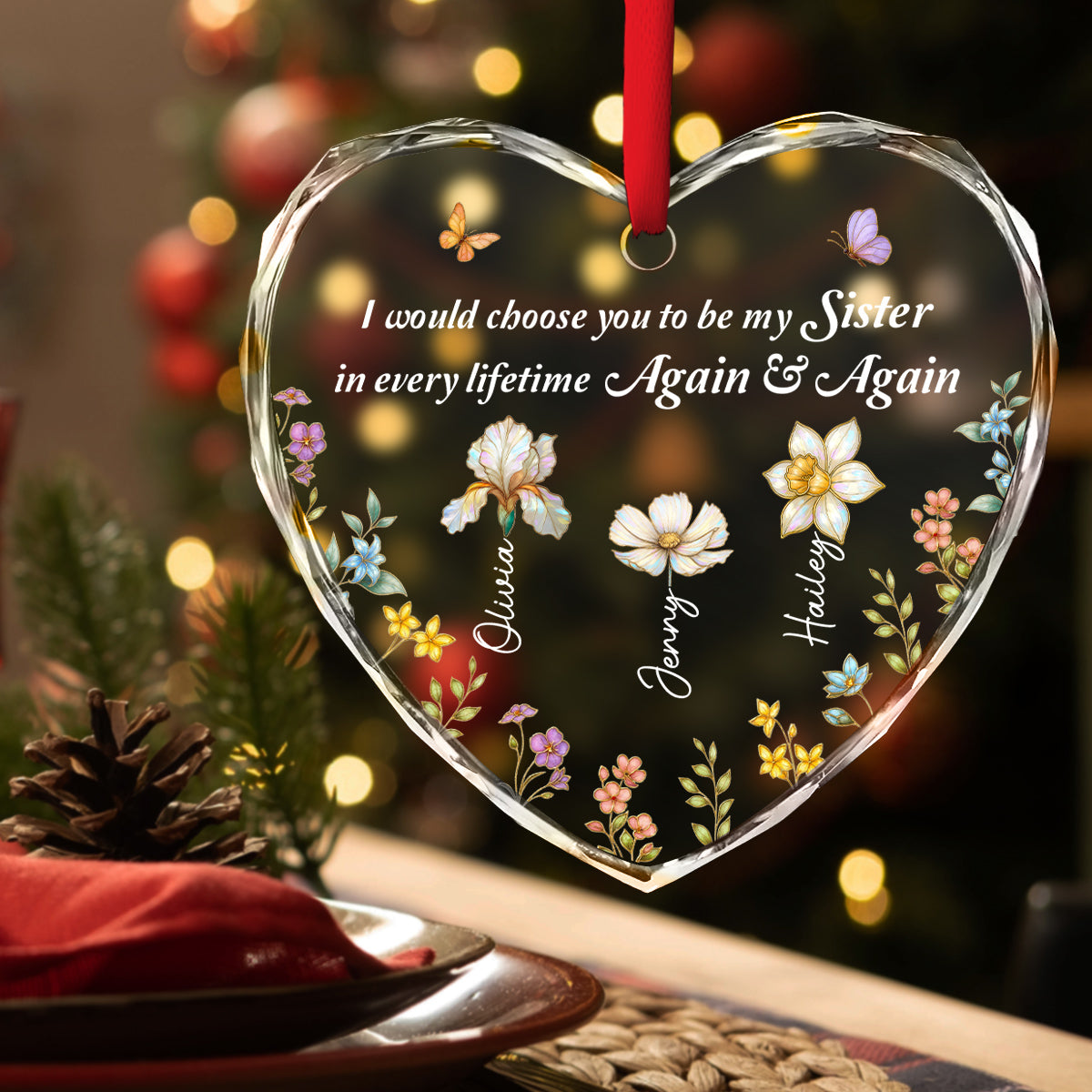 Always Choose You My Sisters - Personalized Custom Glass Ornament