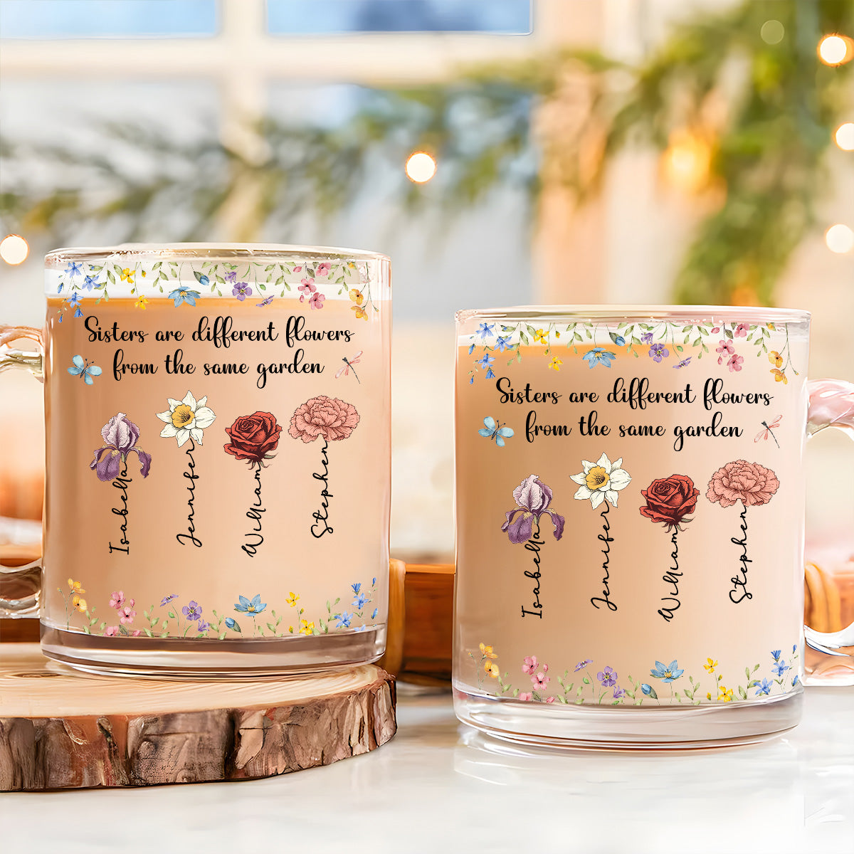 Sisters Are Different Flowers - Personalized Custom Glass Mug