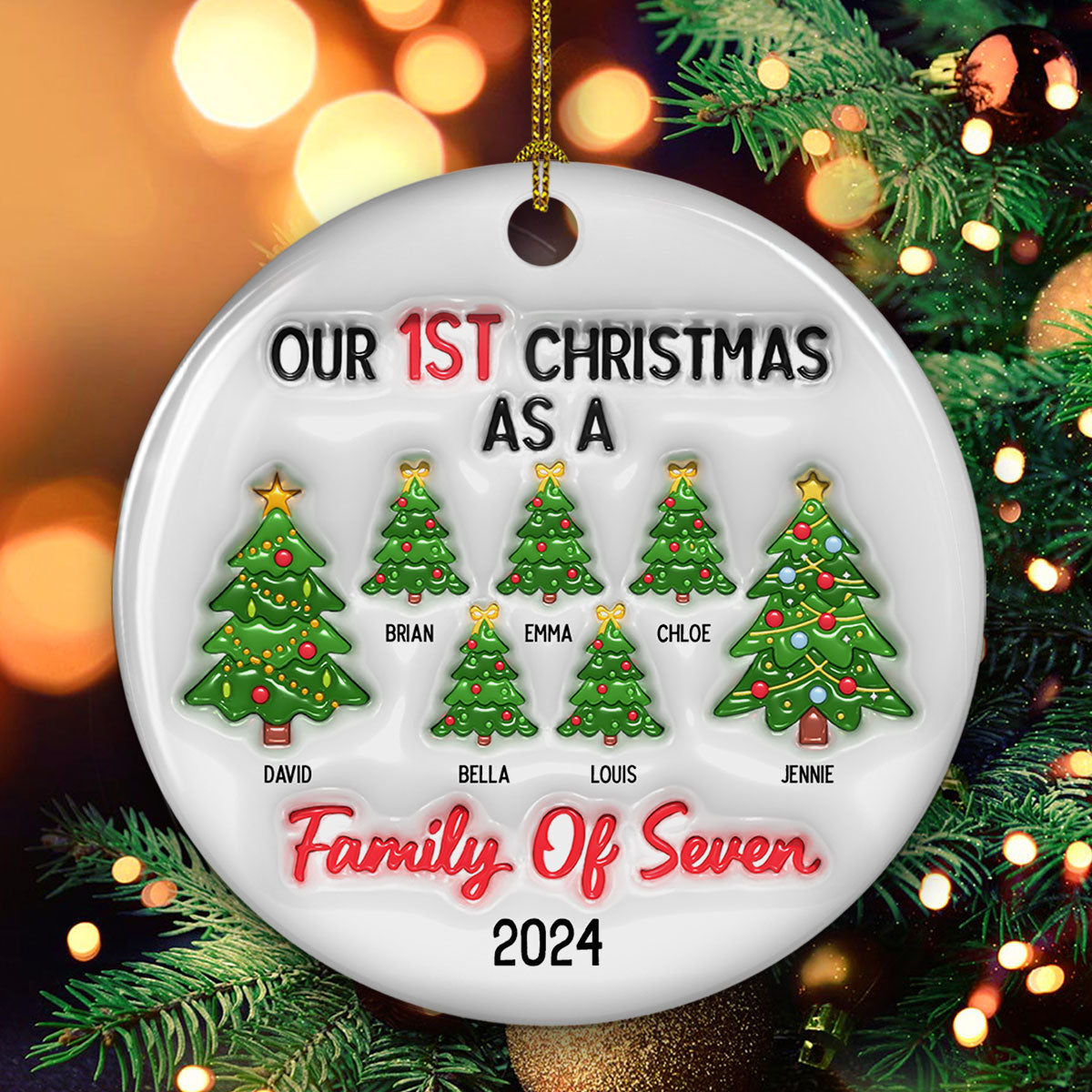 Family Christmas Tree - Personalized Custom 3D Inflated Effect Ceramic Ornament