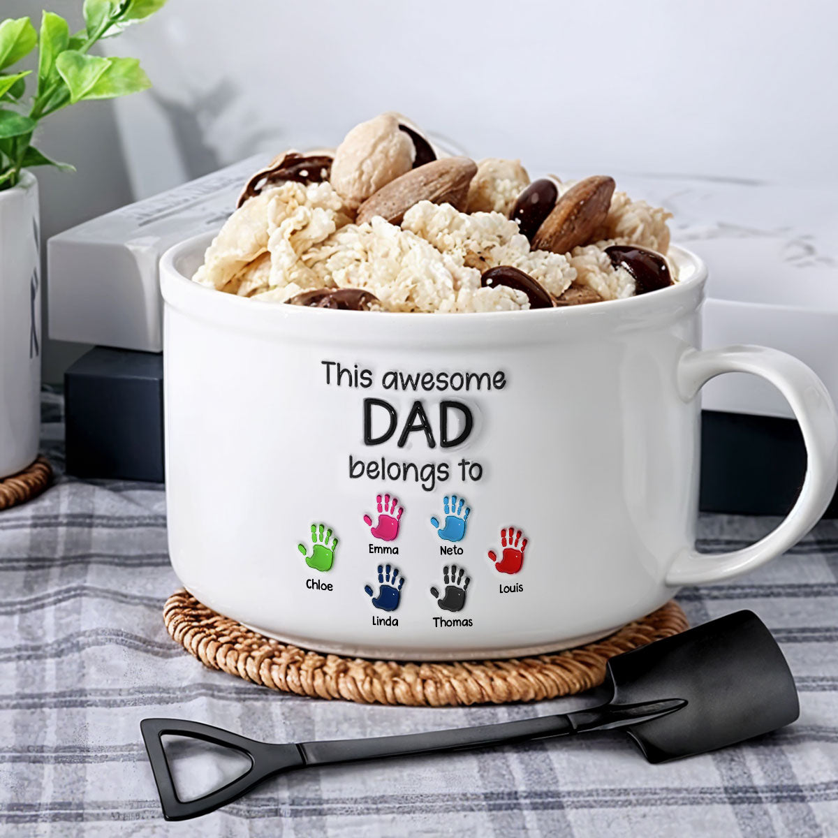 This Awesome Dad Belongs To - Personalized Custom Ceramic Bowl