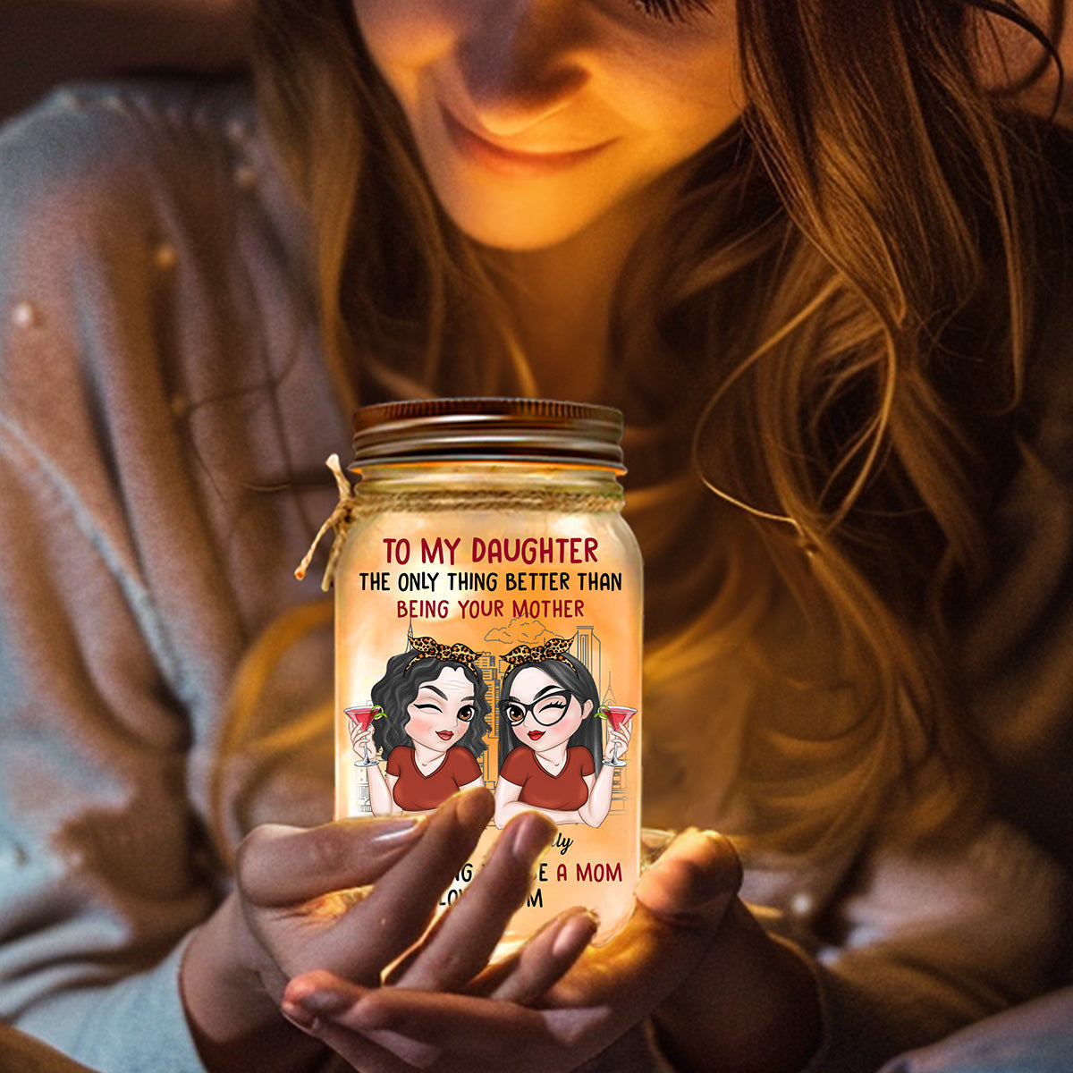 To My Daughter - Personalized Custom Mason Jar Light