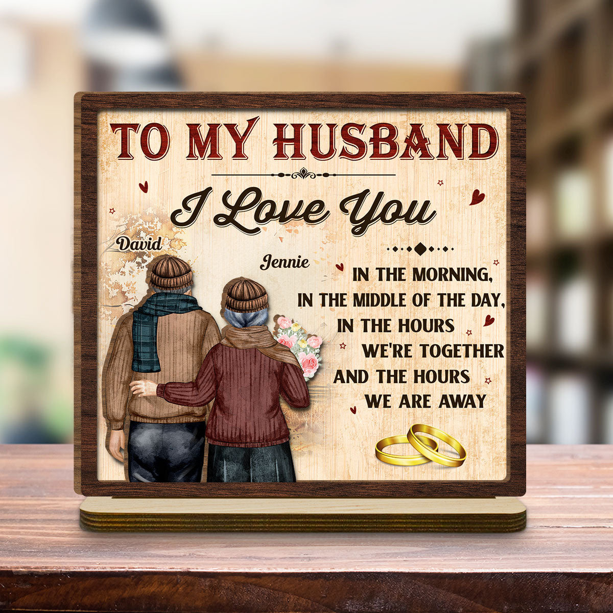 I Love You - Personalized Custom 2-Layer Wood Plaque With Flat Base