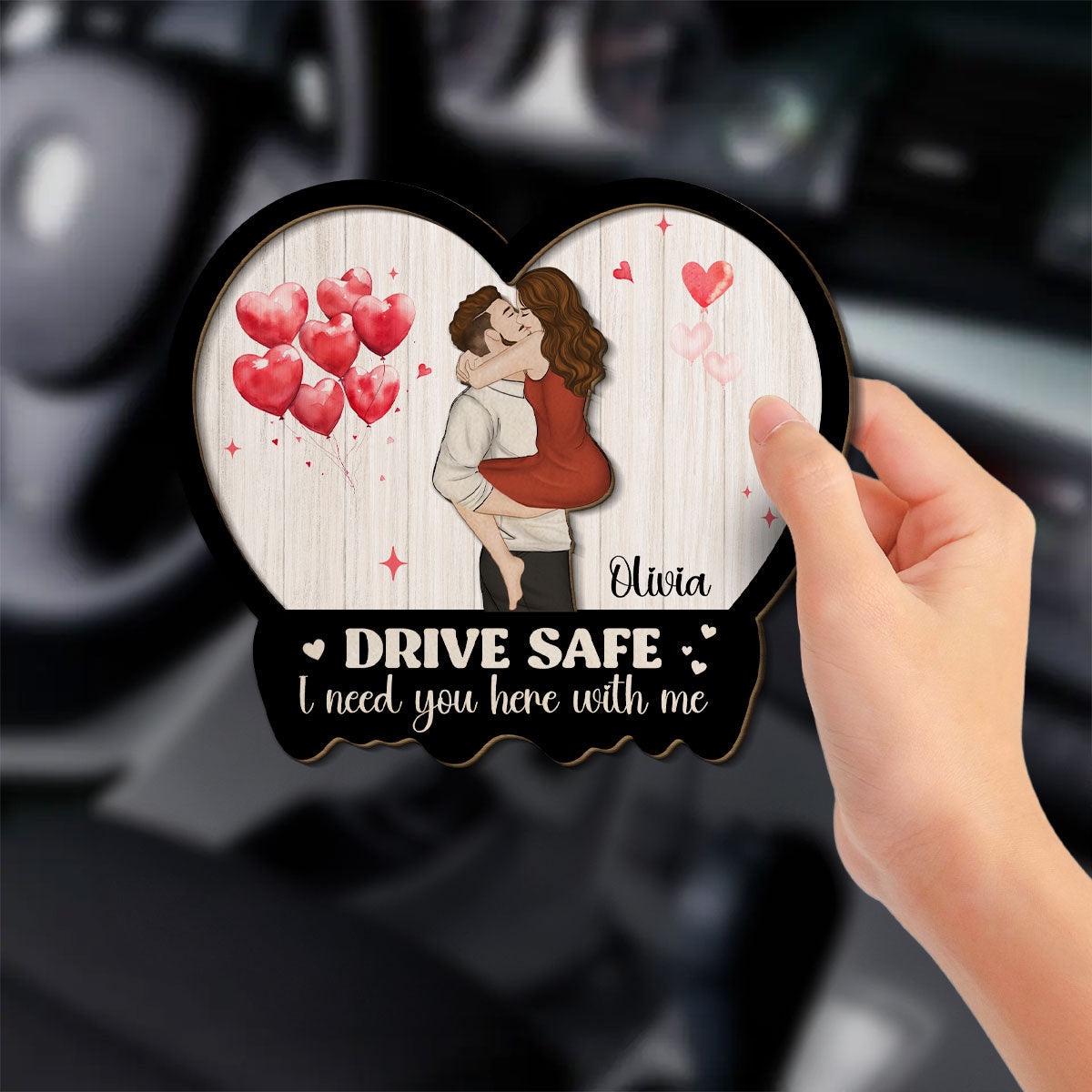 Our First Valentine Couple Cartoon - Personalized Custom Car Visor Clip