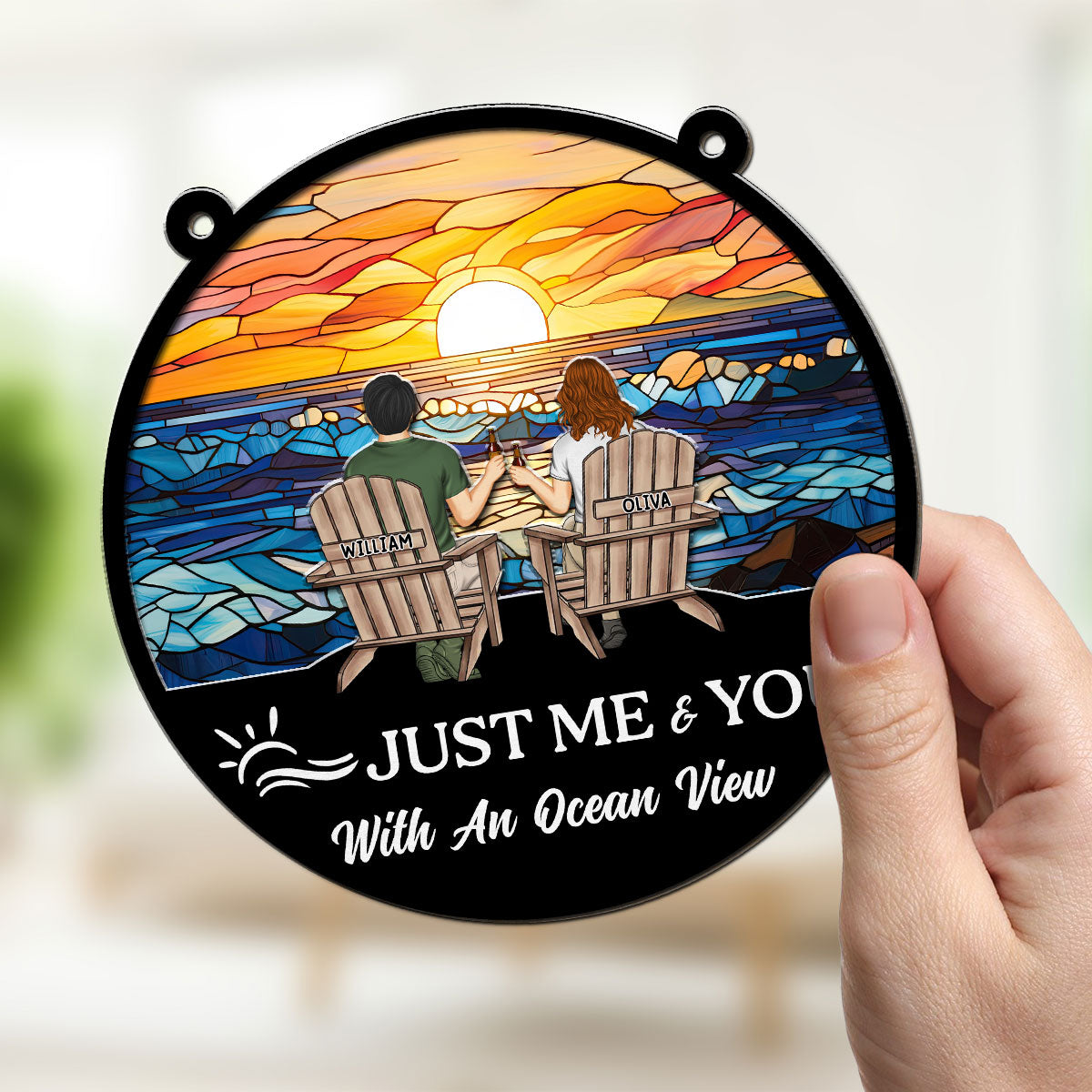 Just Me & You With An Ocean View - Personalized Custom Suncatcher