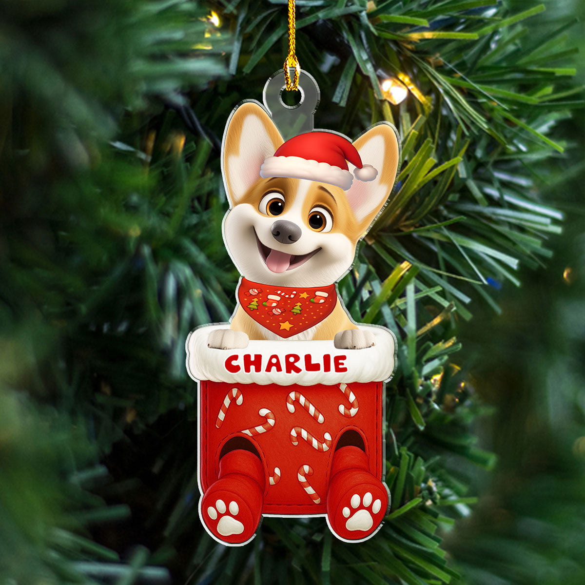 Funny Dog In Stocking - Personalized Custom Acrylic Ornament  