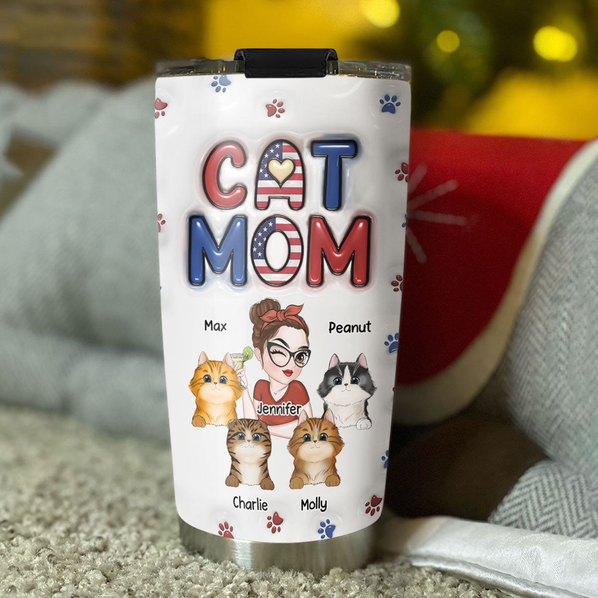 Lovely Cat Mom Version 3 - Personalized Custom 3D Inflated Effect Tumbler